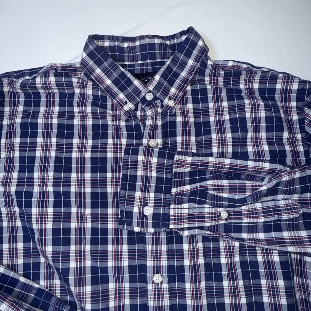 J.Crew Mens Plaid Button Down Shirt Blue Cotton Size Large Preppy Coastal Casual - Picture 1 of 6